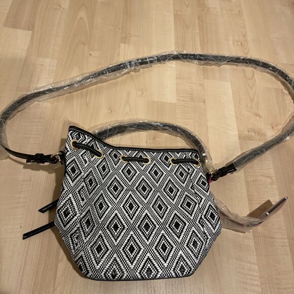 Estee lauder black & white drawstring shoulder bucket bag NEW - Picture 3 of 5